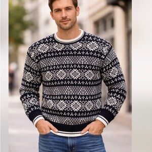 VINTAGE GAP 90s Y2K Black White Fair Isle Snowflake Ski Chunky Sweater Men Large